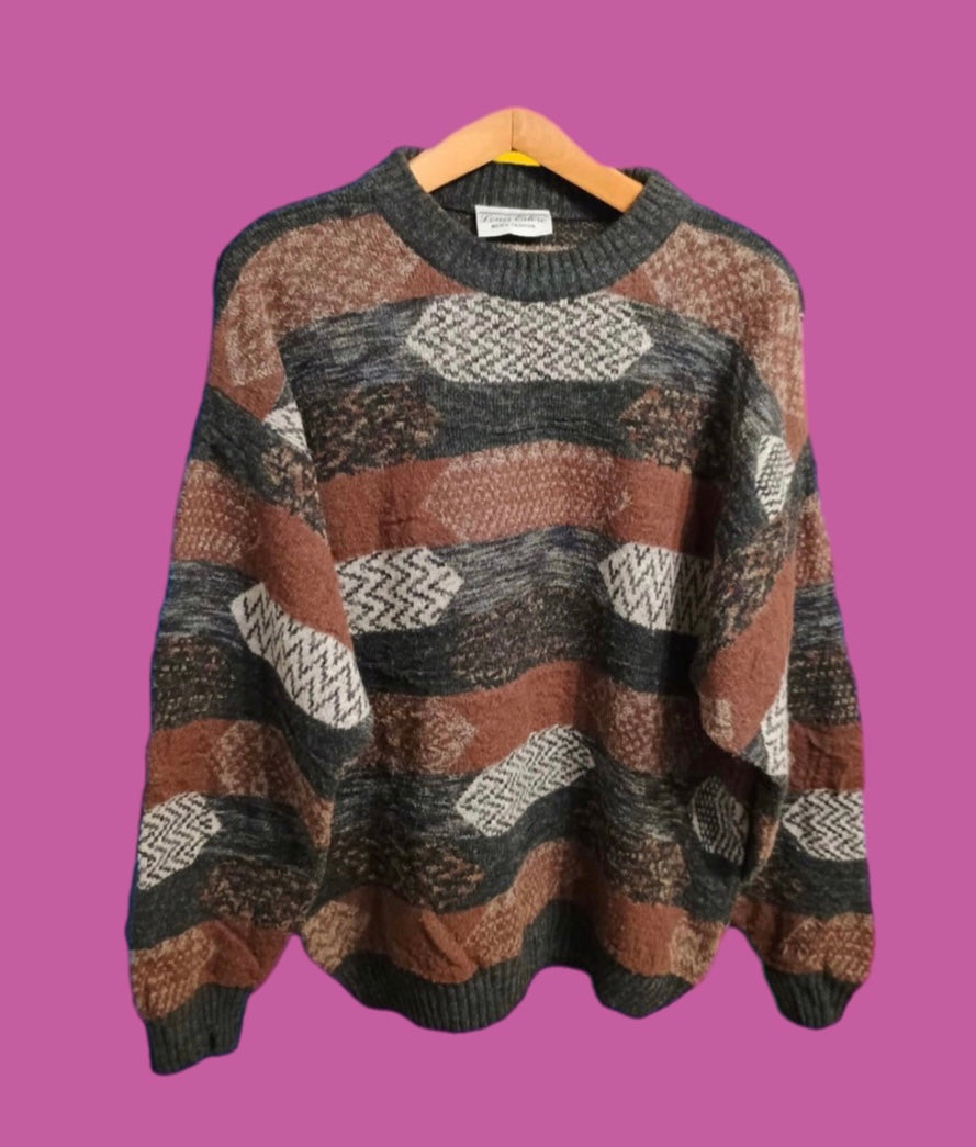 Maglione Vintage Multicolor A Fantasia Anni 90 Unisex Size XXL