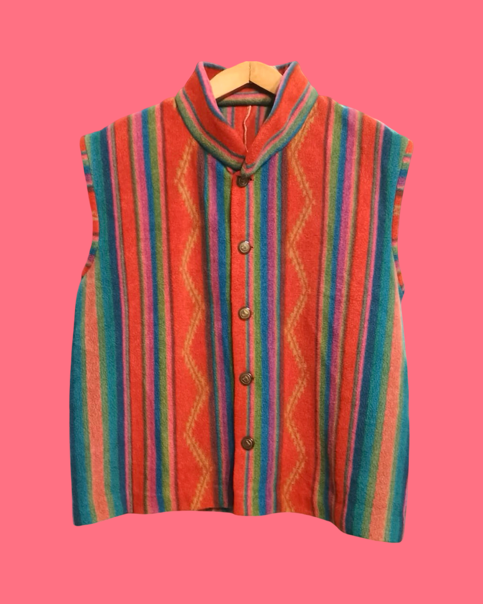 Vintage Multicolor Fantasy 90's Pile Gilet Unisex Size M