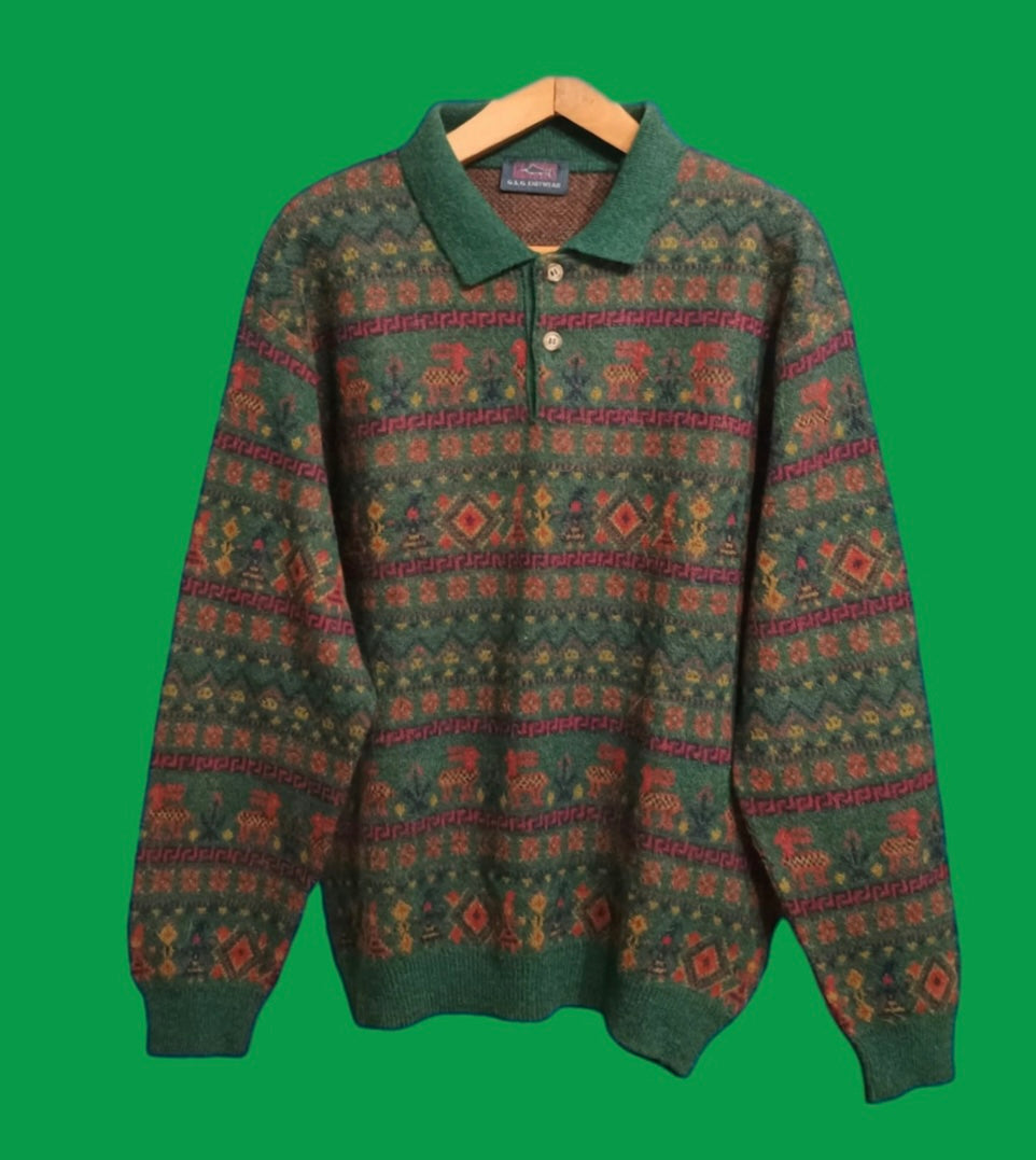 Maglione Vintage Multicolor A Fantasia Anni 90 Unisex Size XL