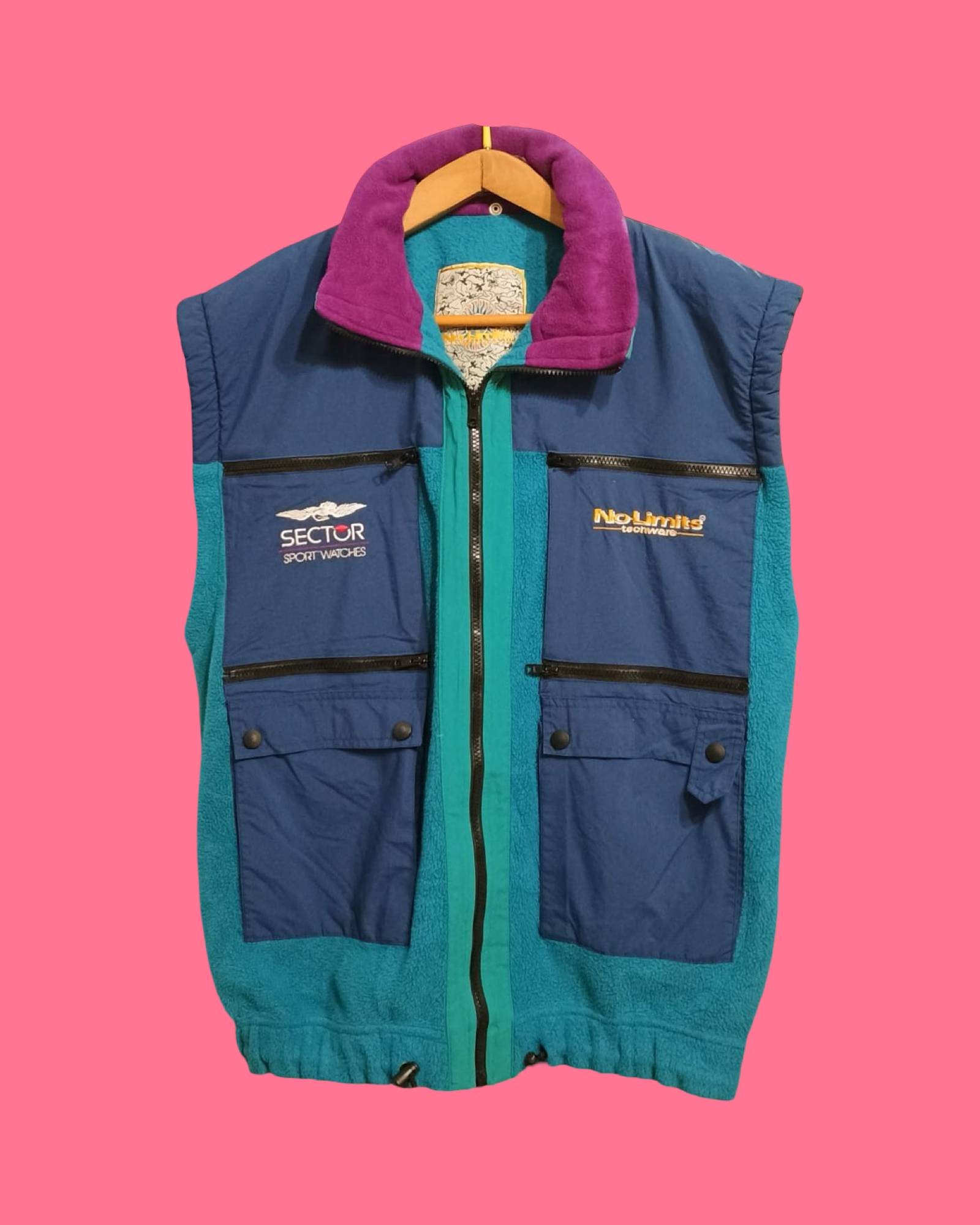 Vintage Multicolor Fantasy 90's Pile Gilet Unisex Size L