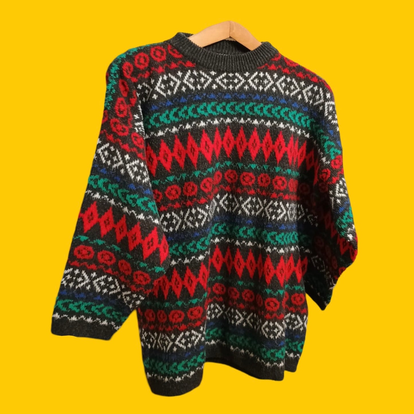 Maglione Vintage Multicolor A Fantasia Anni 90 Woman Size XL
