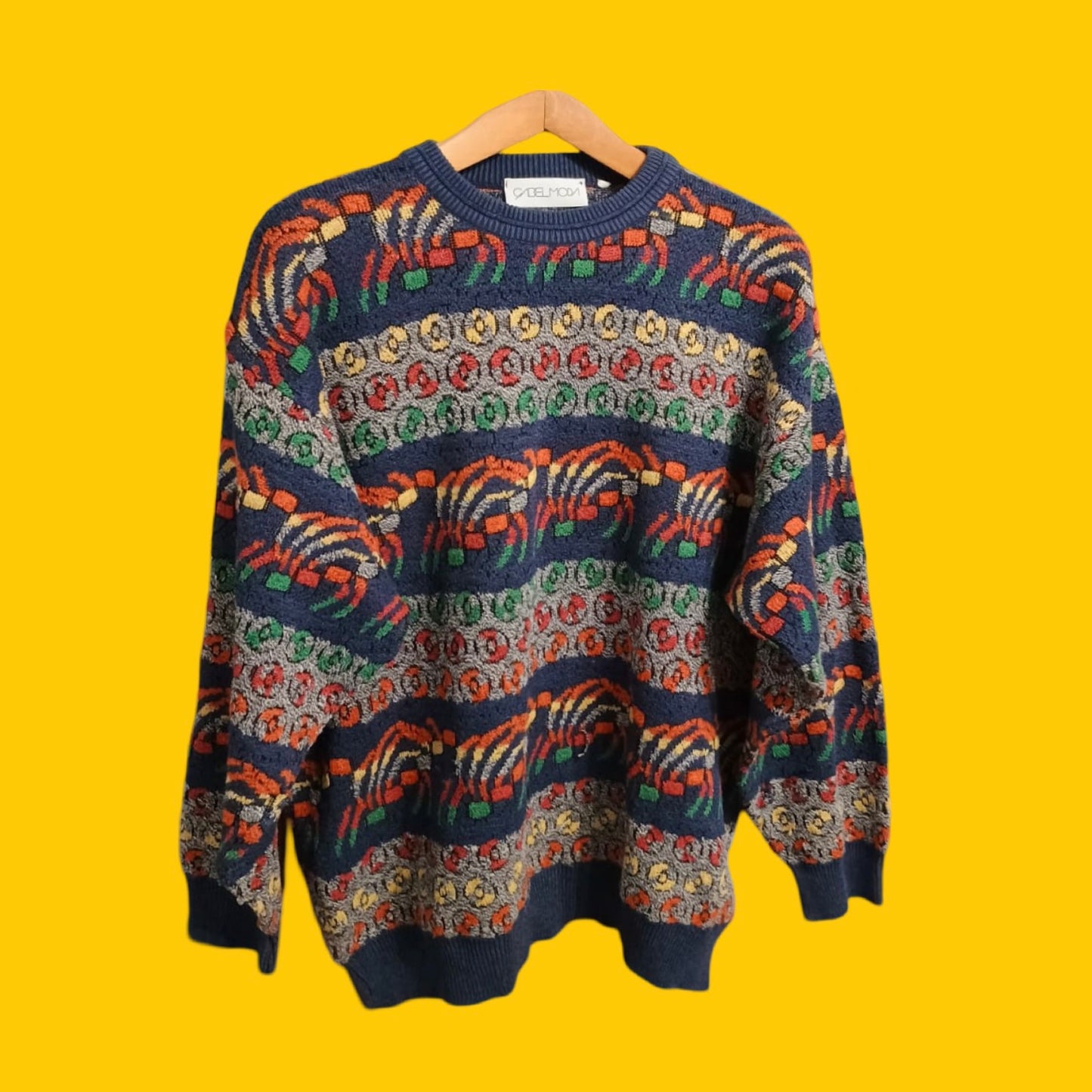 Maglione Vintage Multicolor A Fantasia Anni 90 Unisex Size XXL