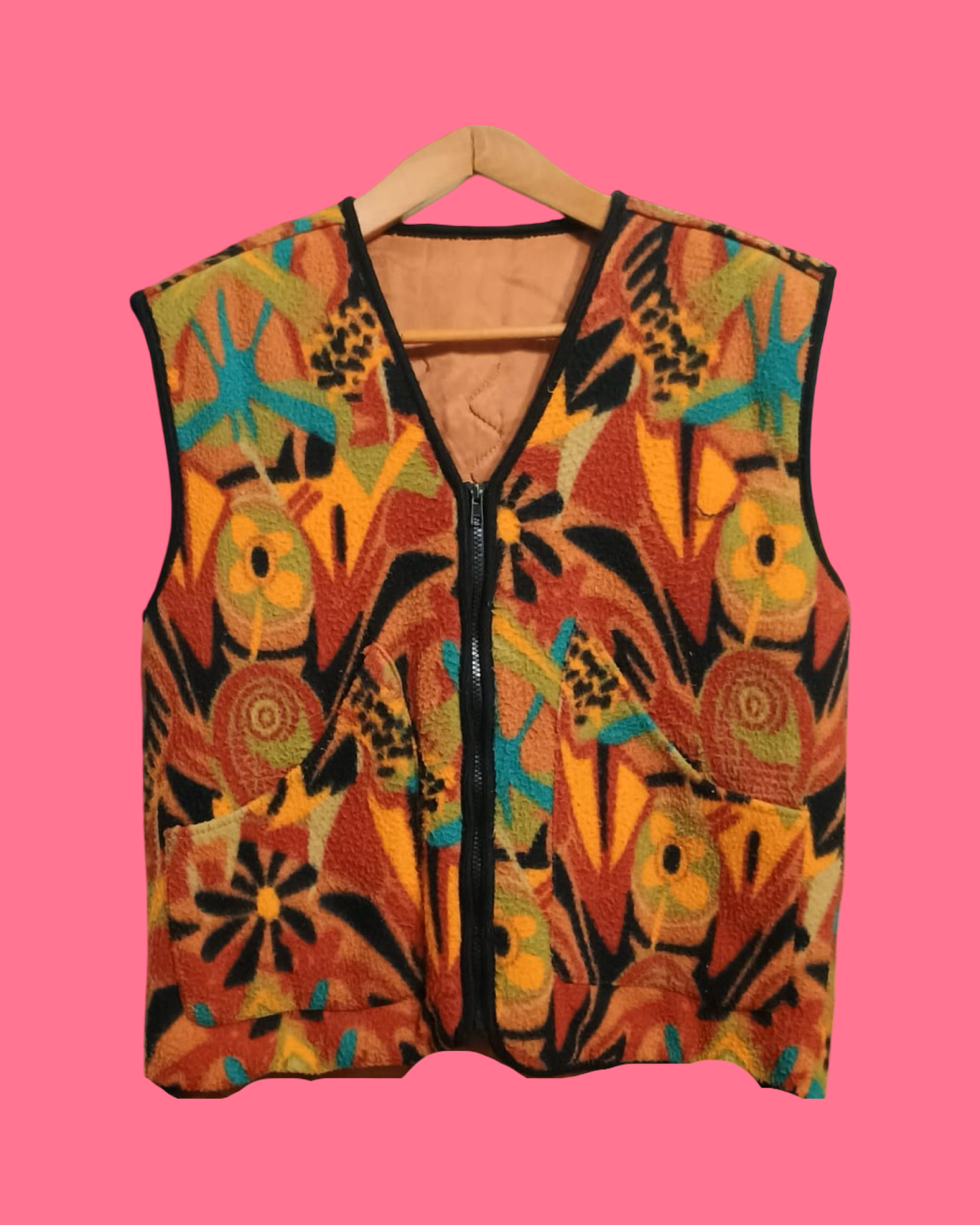 Vintage Multicolor Fantasy 90's Pile Gilet Unisex Size S