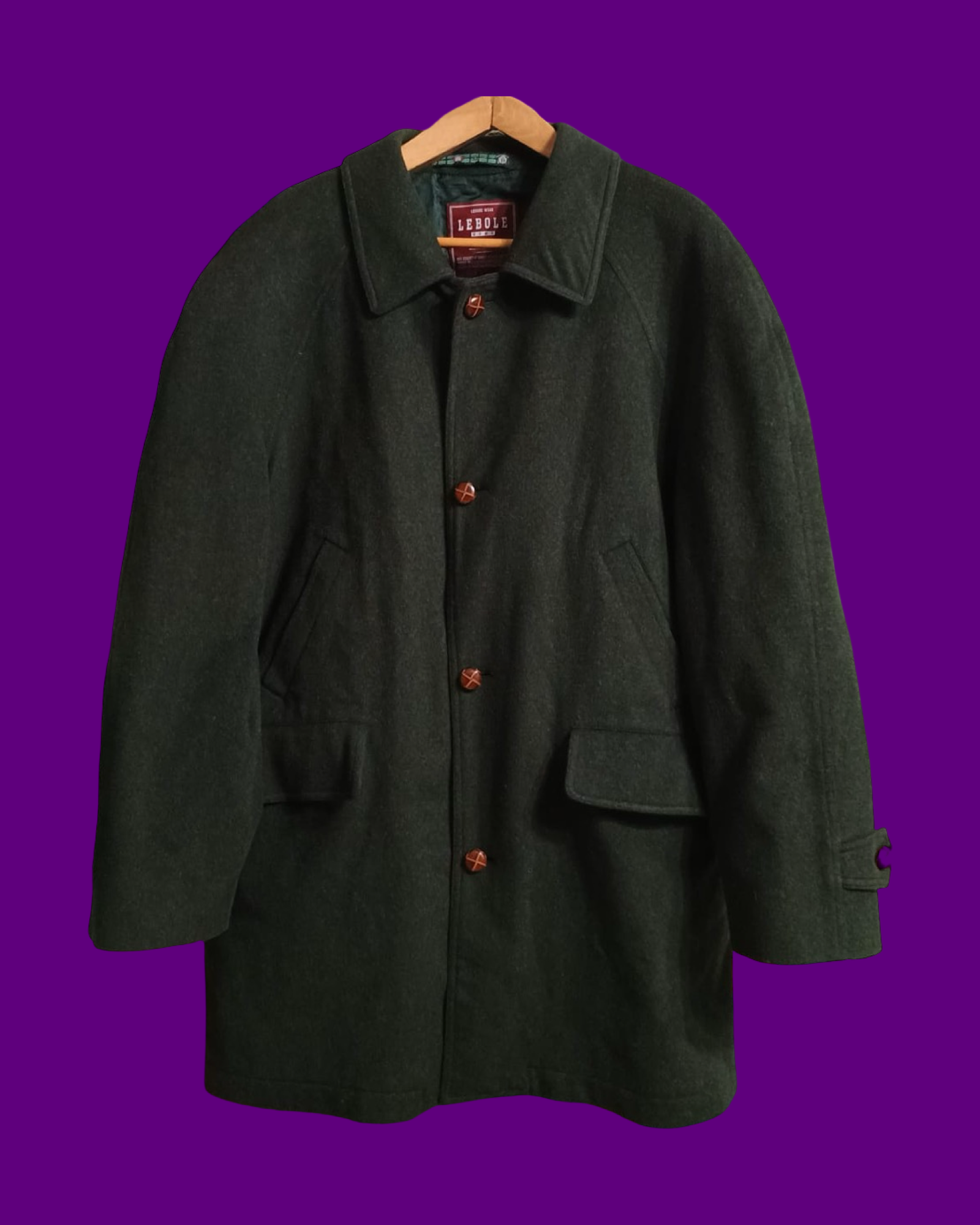 Vintage Green Fantasy 90's Wool Coat Unisex Size XL
