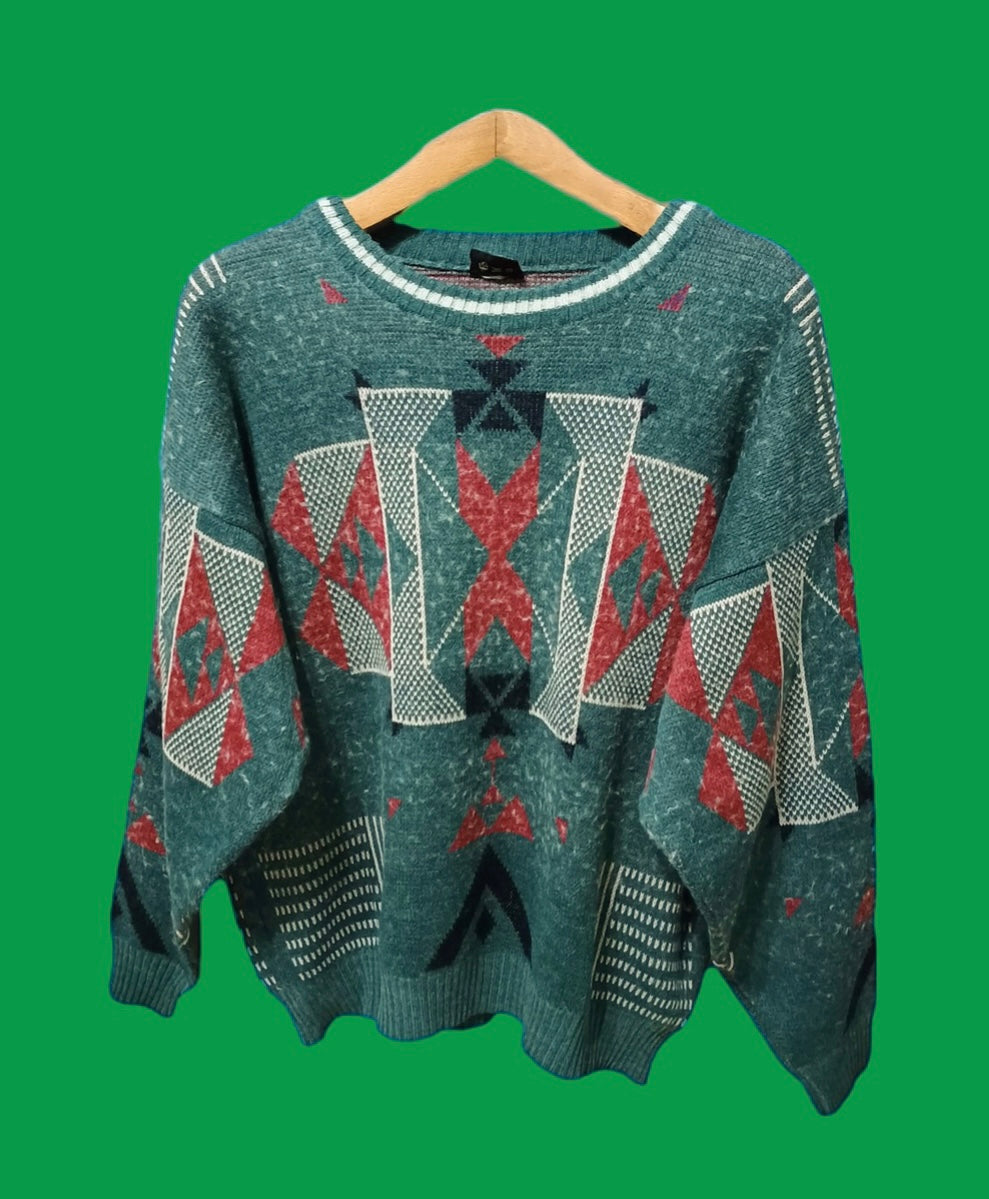 Maglione Vintage Multicolor A Fantasia Anni 90 Unisex Size M