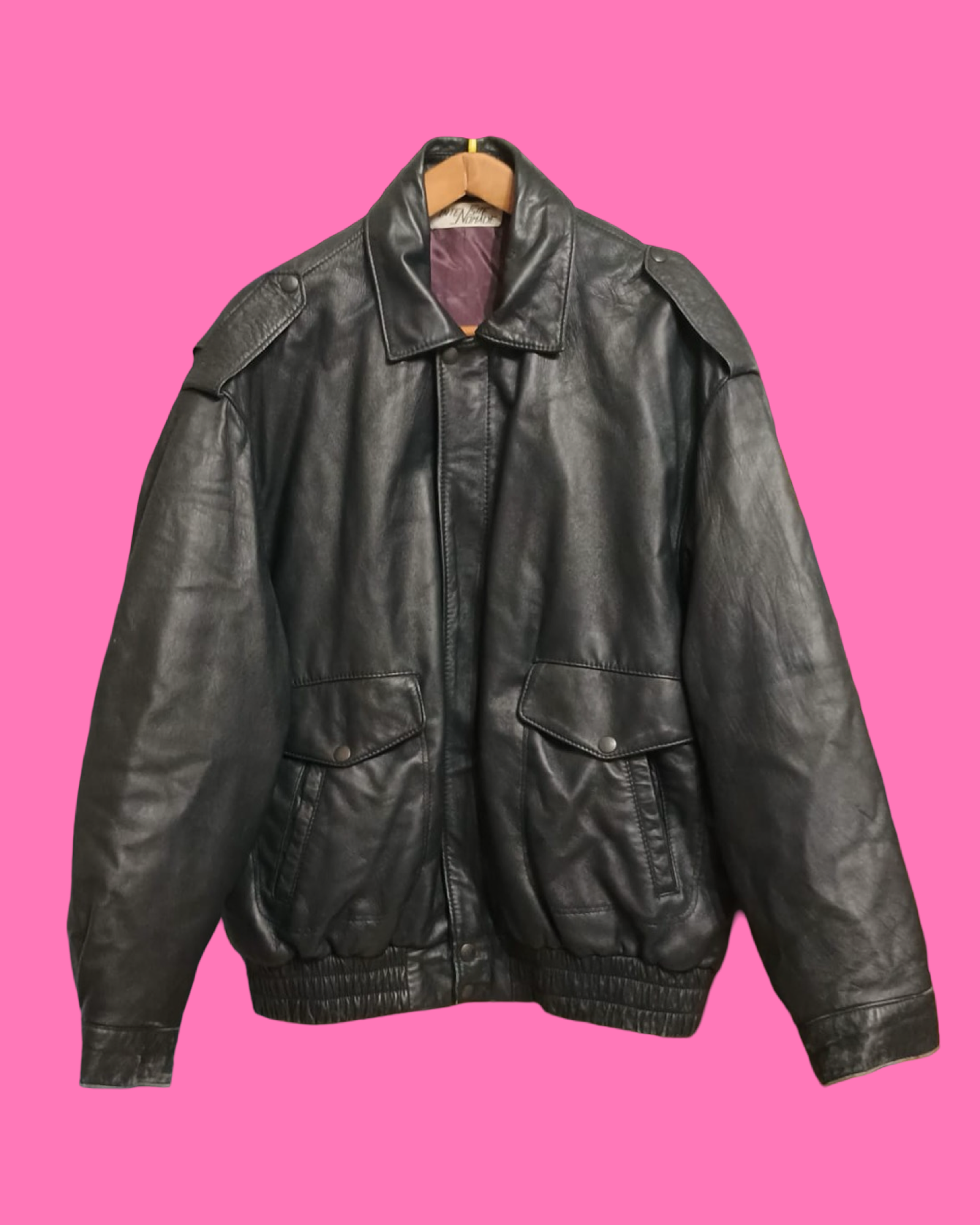 Vintage Black 90's Spring Leather Jacket Unisex Size L