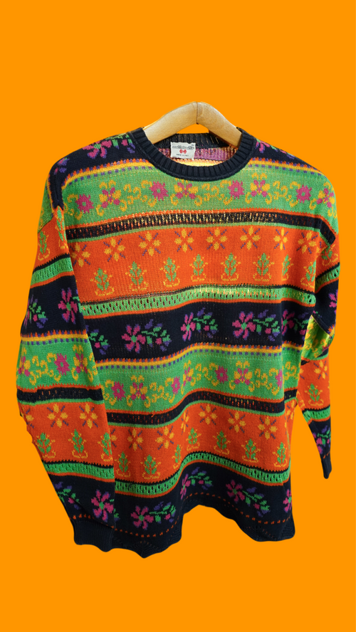 Maglione Multicolor Vintage Anni 90 Donna Misto Lana