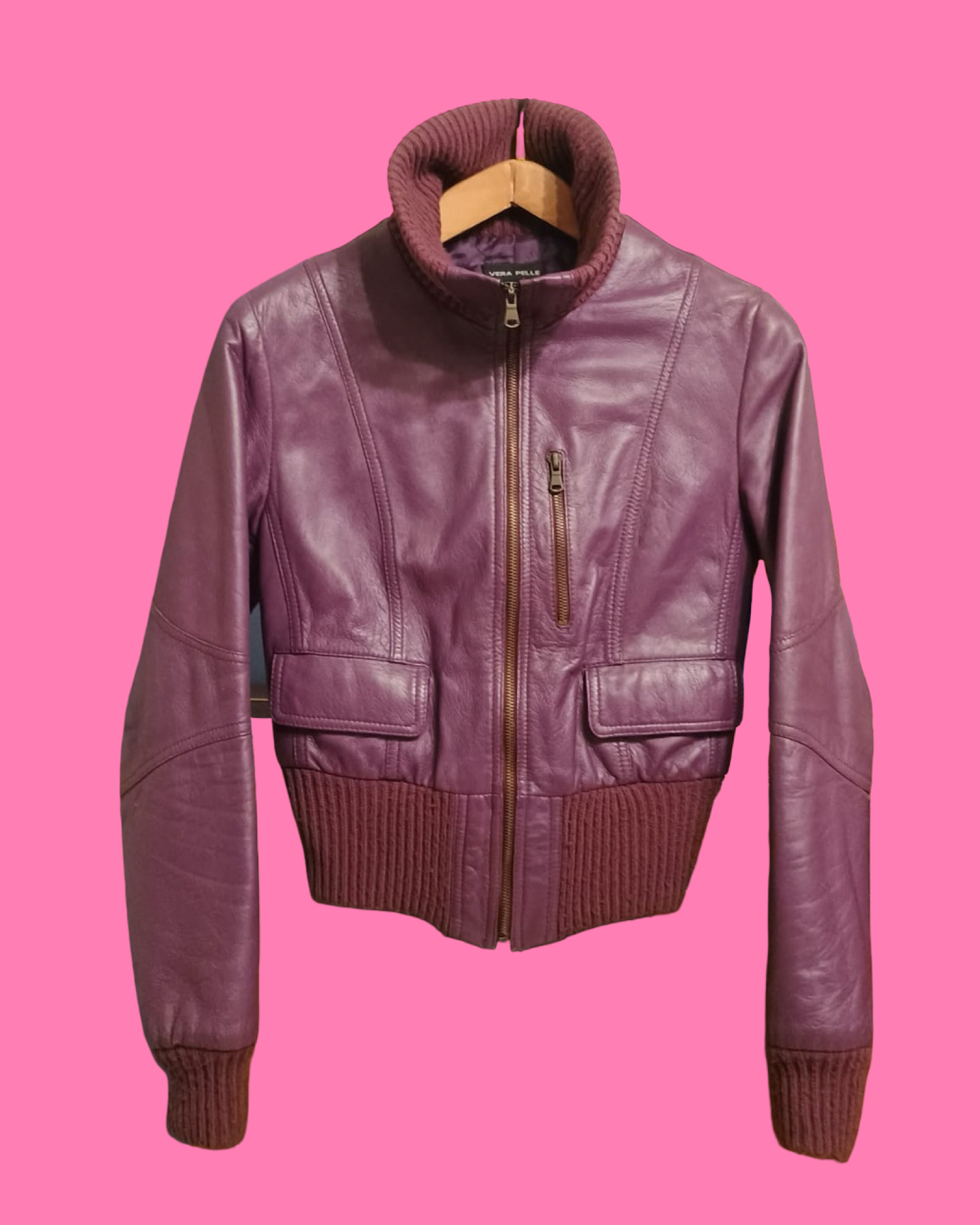 Vintage Bordeaux Spring Leather Jacket Woman Size S