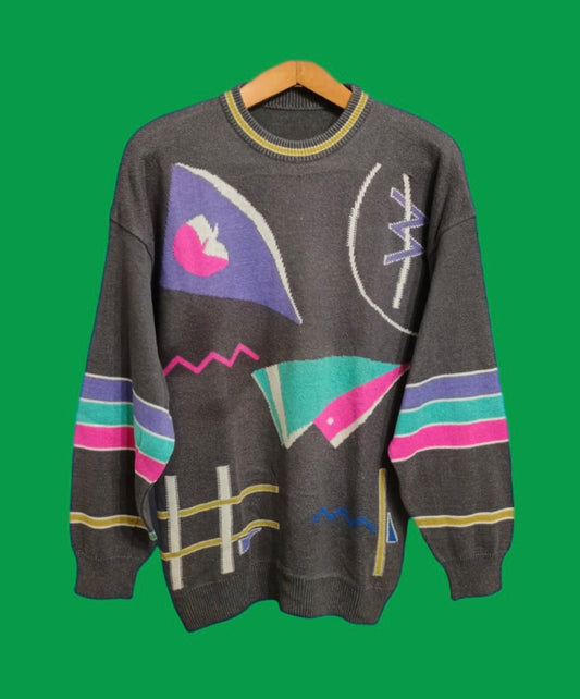 Maglione Vintage Multicolor A Fantasia Anni 90 Unisex Size XL