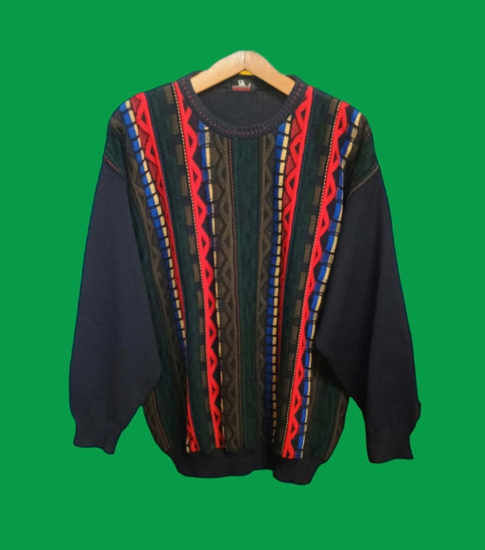 Maglione Vintage Multicolor A Fantasia Anni 90 Unisex Size XL