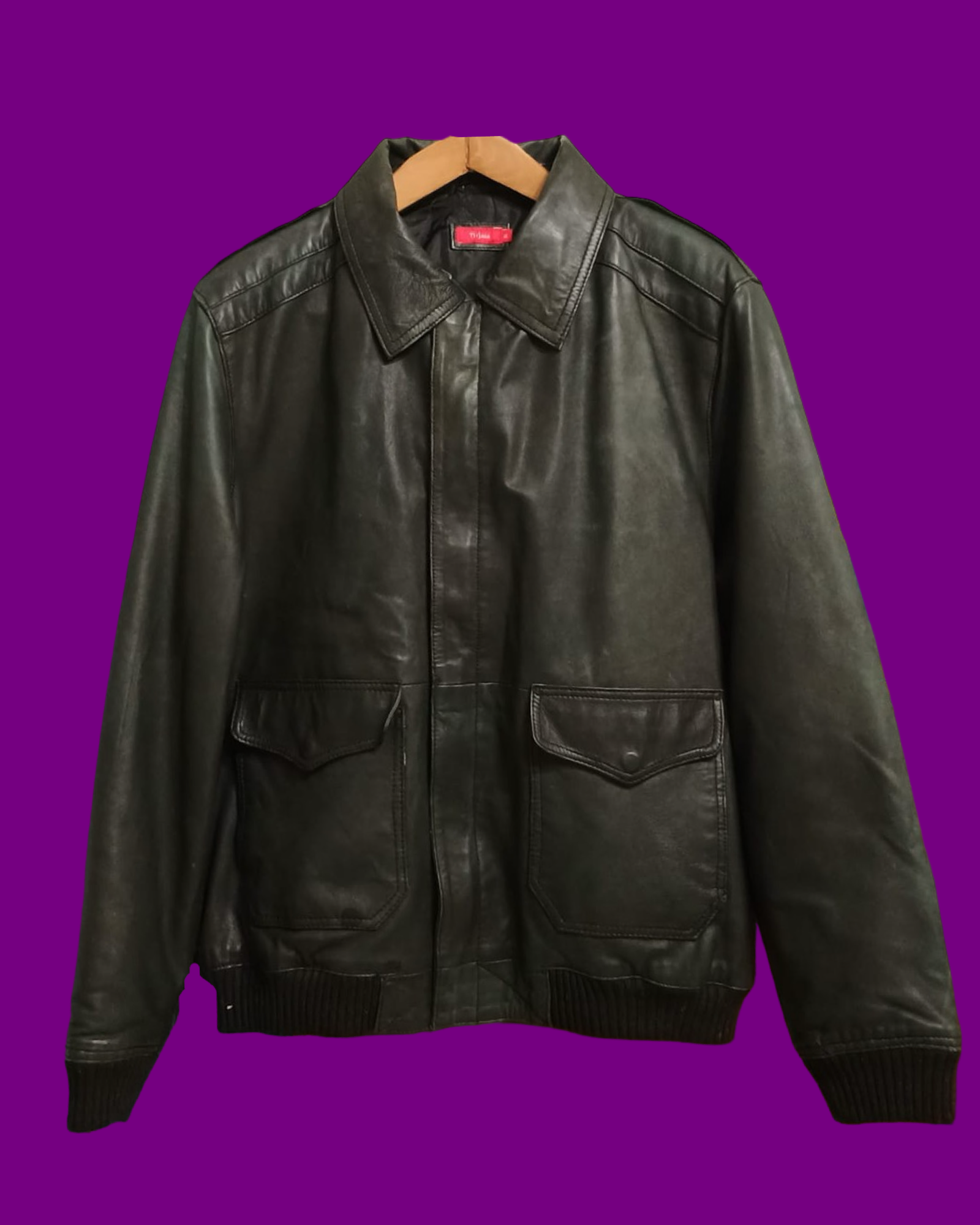 Vintage Green 90's Spring Leather Jacket Unisex Size XL