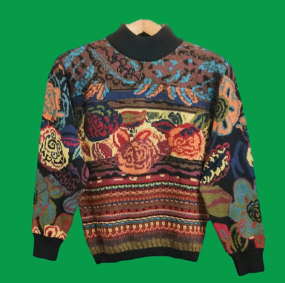 Maglione Vintage Multicolor A Fantasia Anni 90 Woman Size S