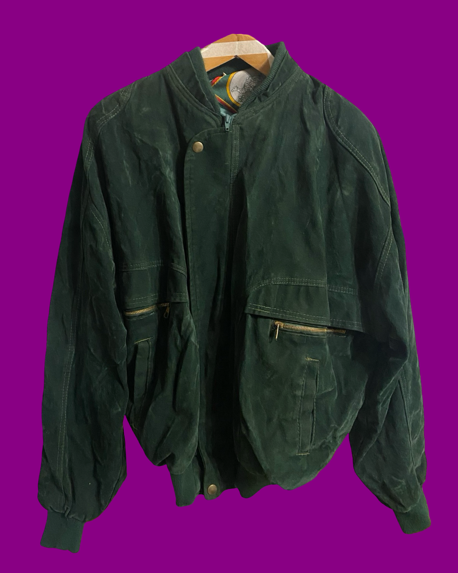 Vintage Green 90's Spring Leather Jacket Unisex Size L