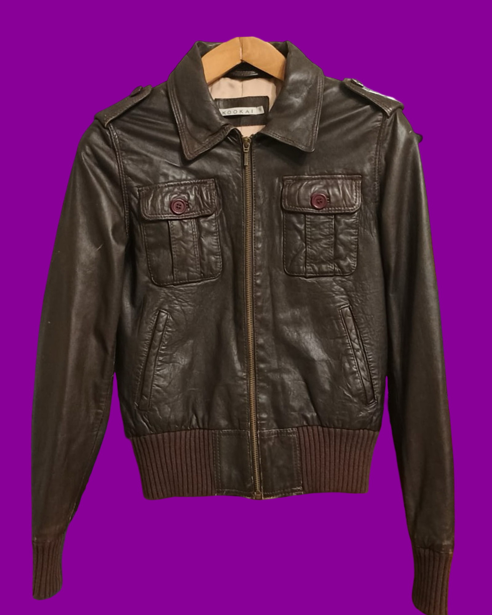 Vintage Brown 90's Spring Leather Jacket Woman Size S