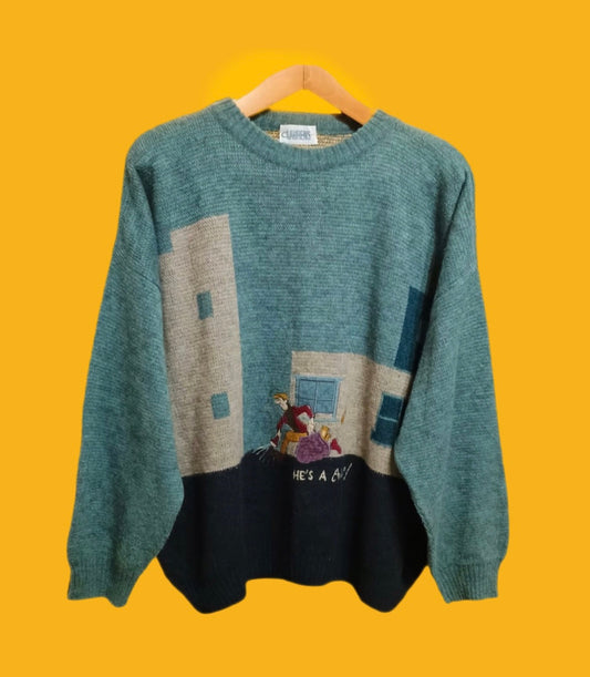 Maglione Vintage Multicolor A Fantasia Anni 90 Unisex Size XL