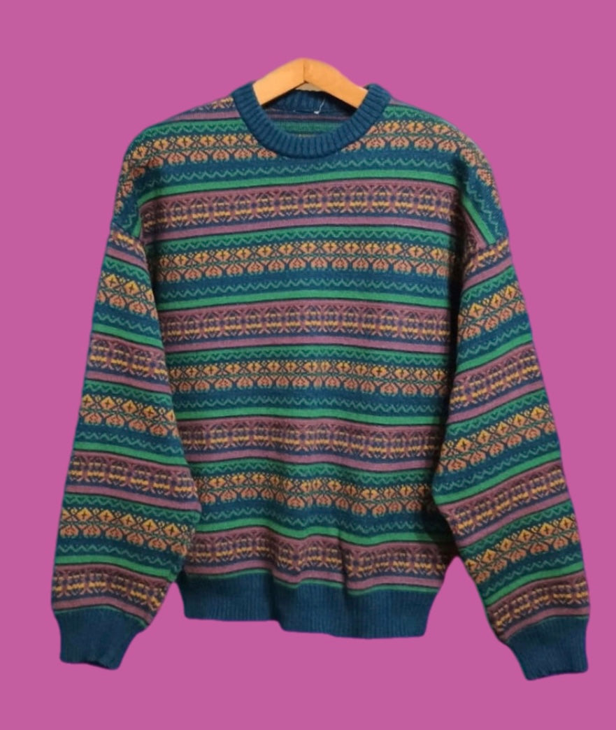 Maglione Vintage Multicolor A Fantasia Anni 90 Unisex Size L