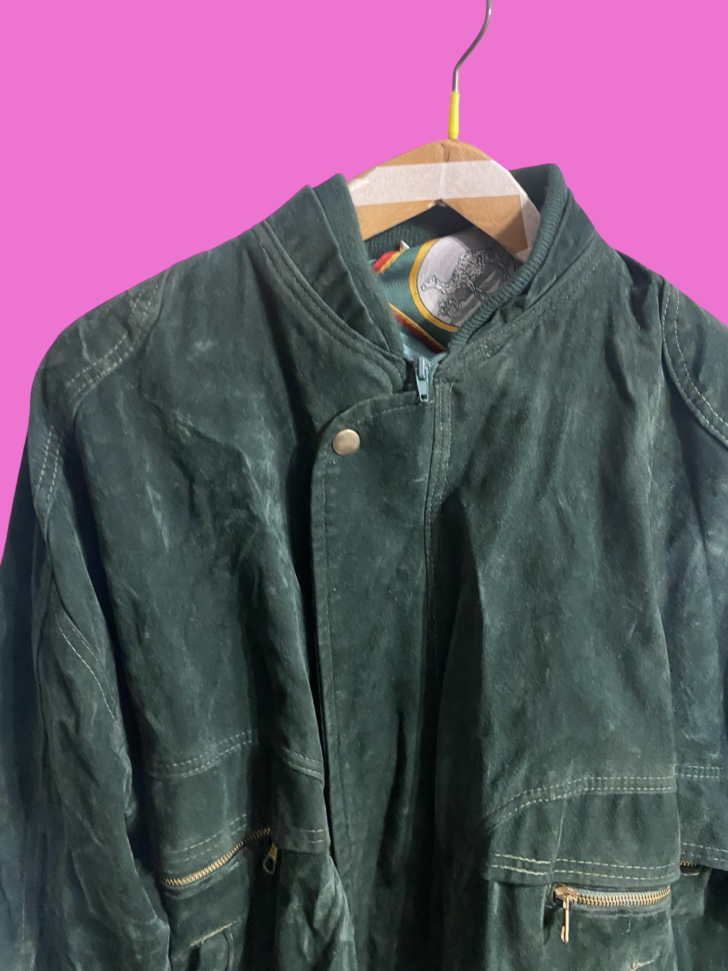 Vintage Green 90's Spring Leather Jacket Unisex Size L