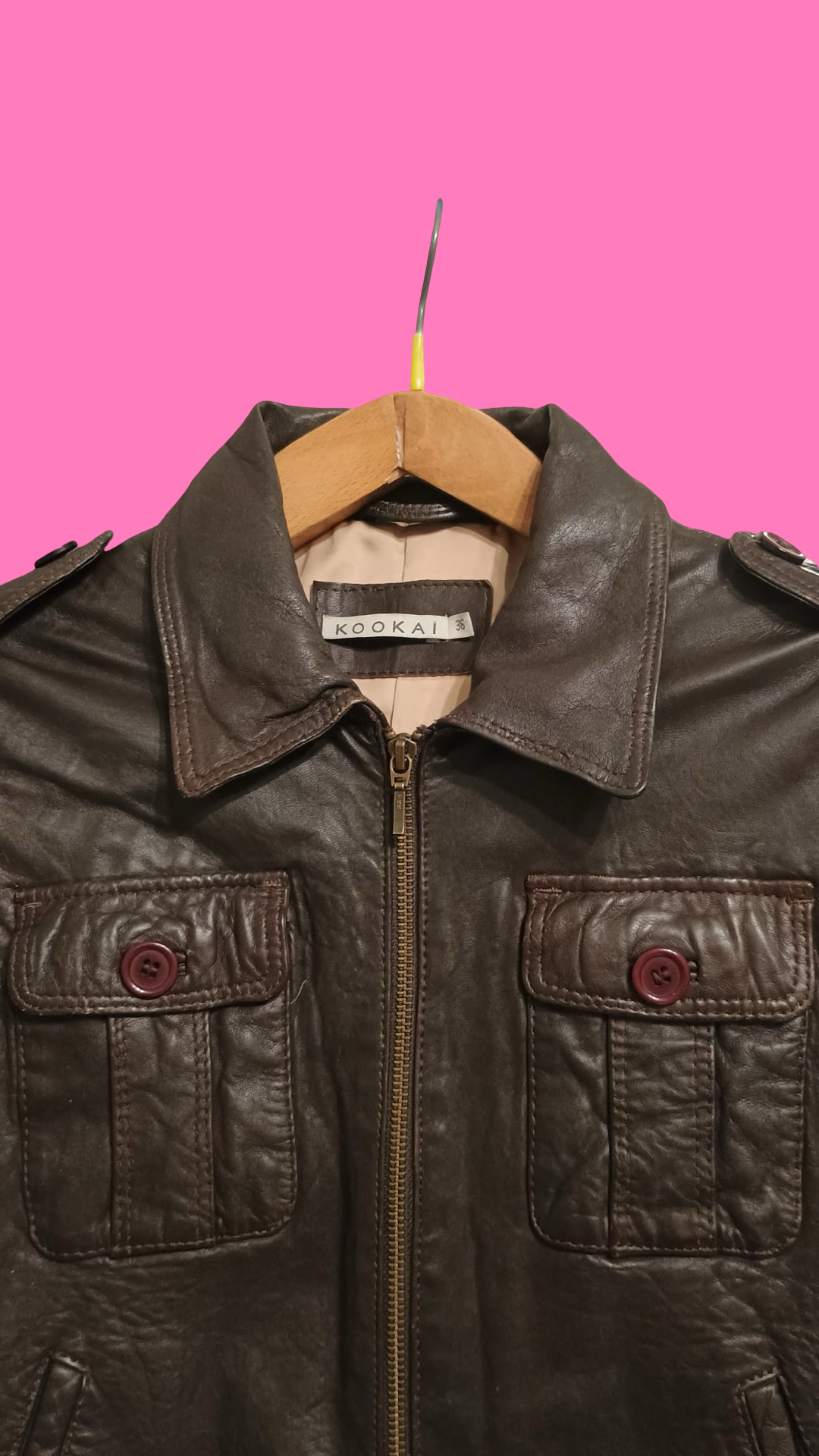 Vintage Brown 90's Spring Leather Jacket Woman Size S