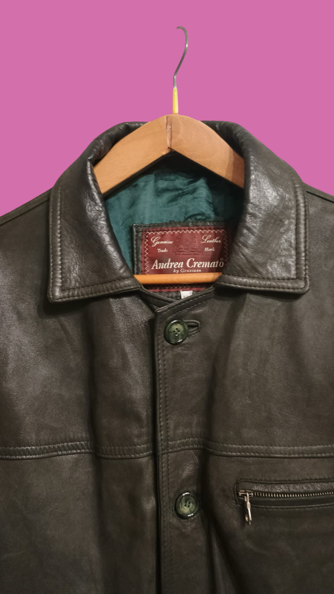 Vintage Green Fantasy 90's Spring Leather Jacket Unisex Size M