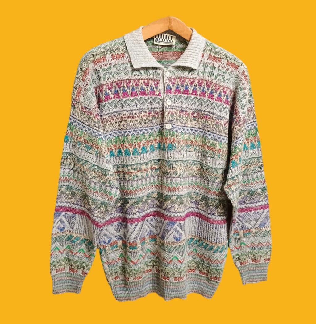 Maglione Vintage Multicolor A Fantasia Anni 90 Unisex Size XL