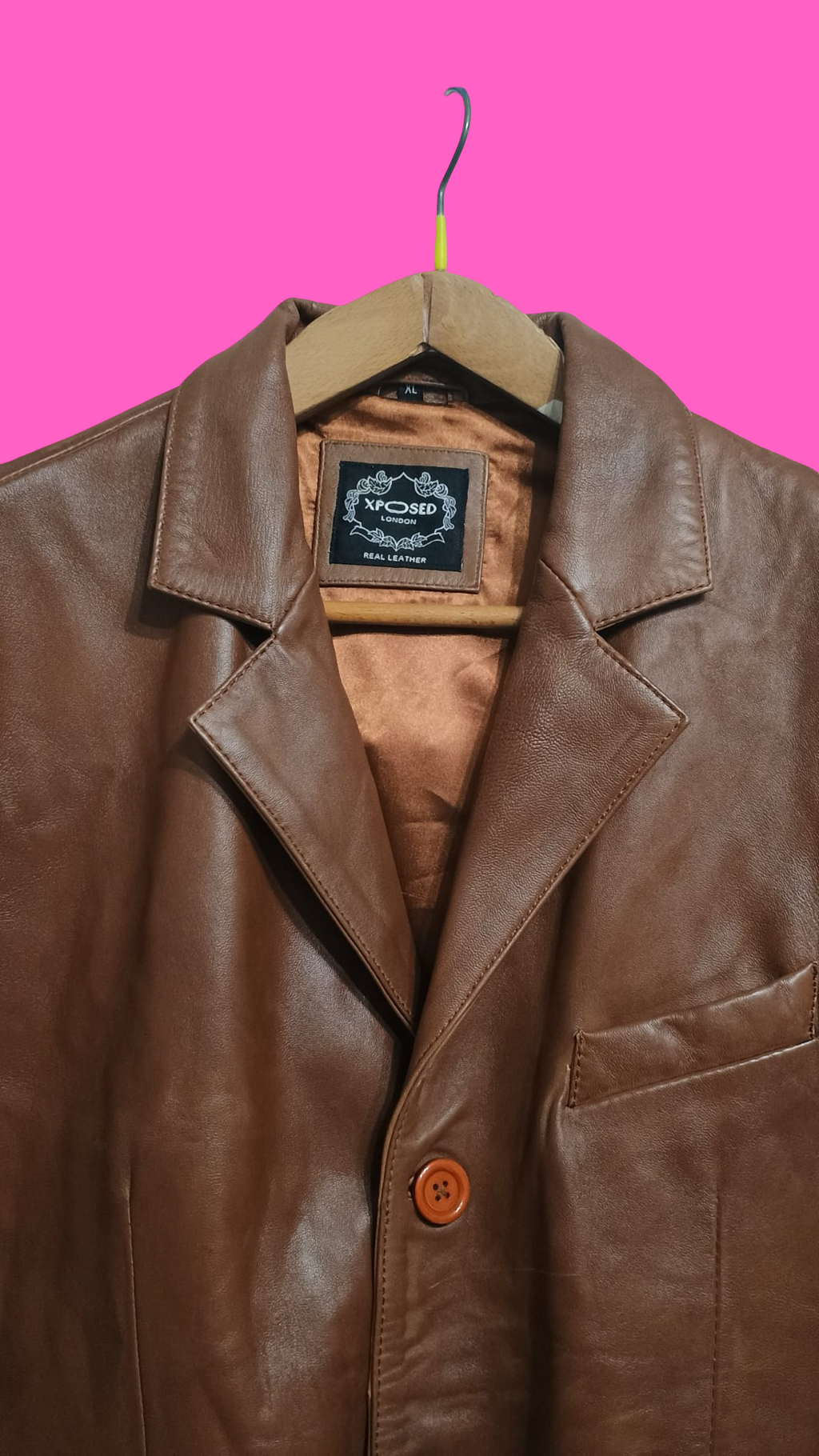 Vintage Brown 90's Spring Leather Jacket Unisex Size XL