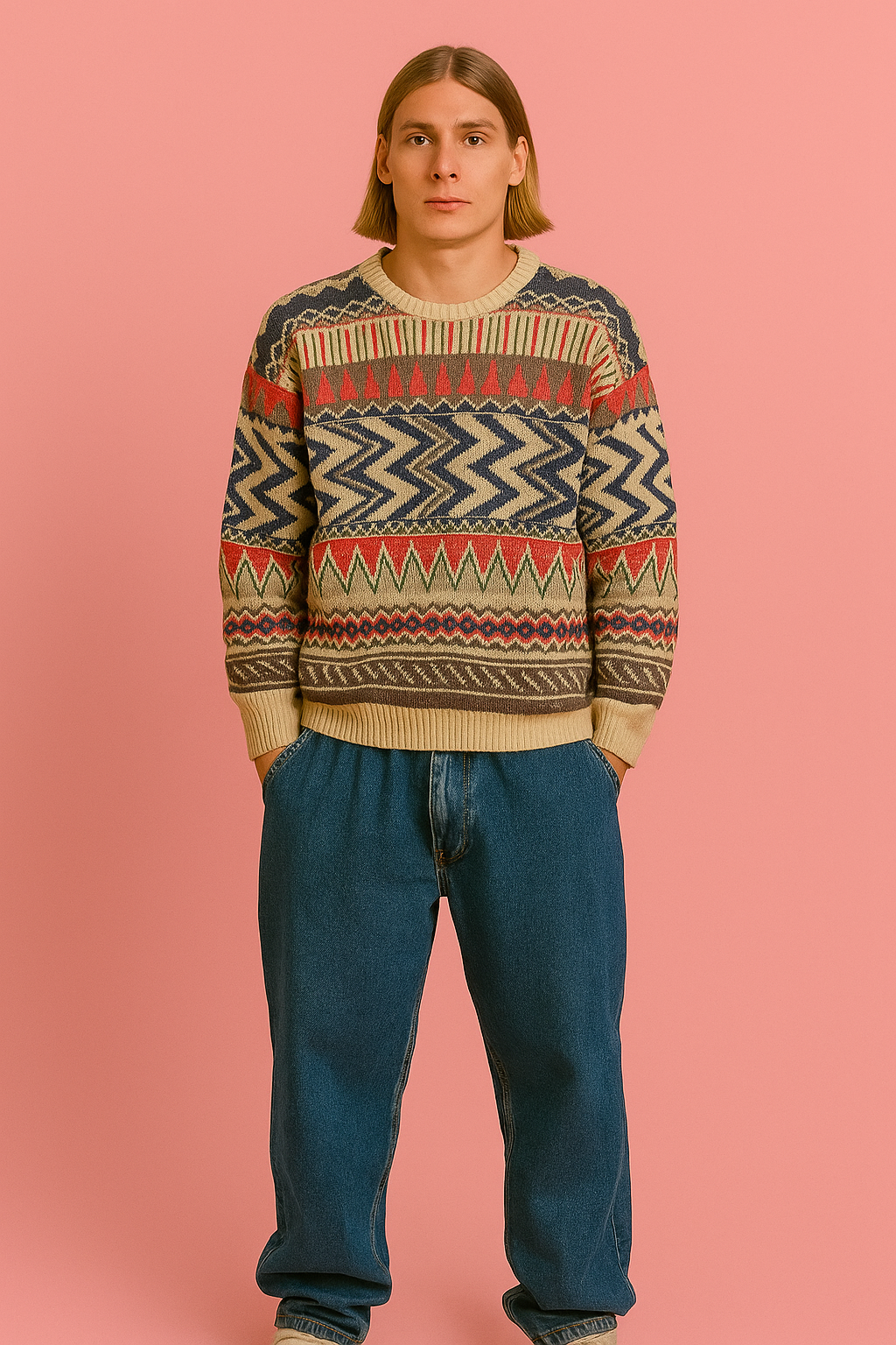 Maglione Vintage Multicolor A Fantasia Anni 90 Unisex Size M
