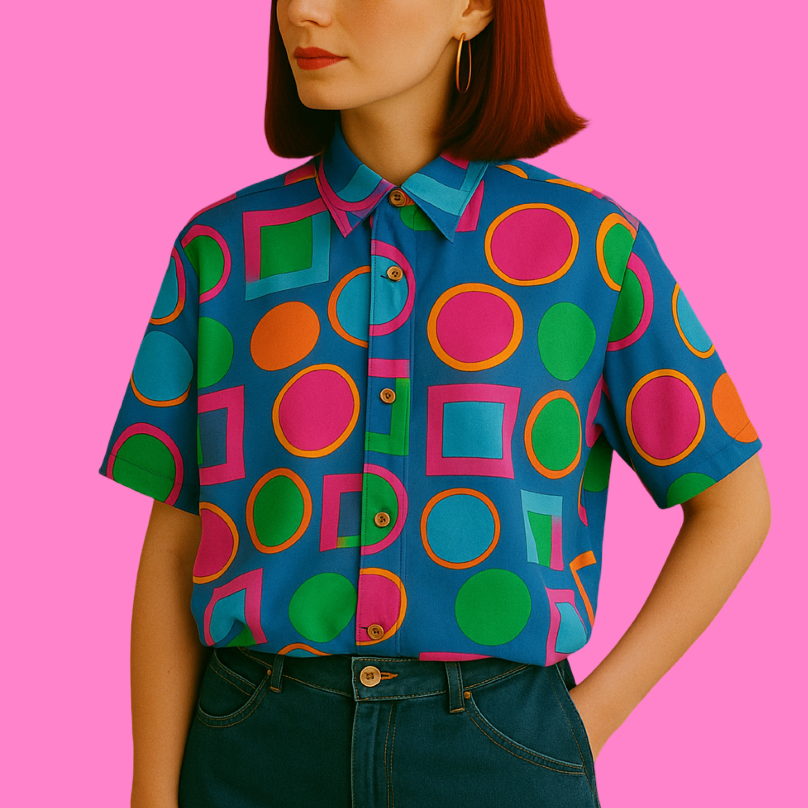 Vintage Multicolor Fantasy 90's Shirt Woman Size L