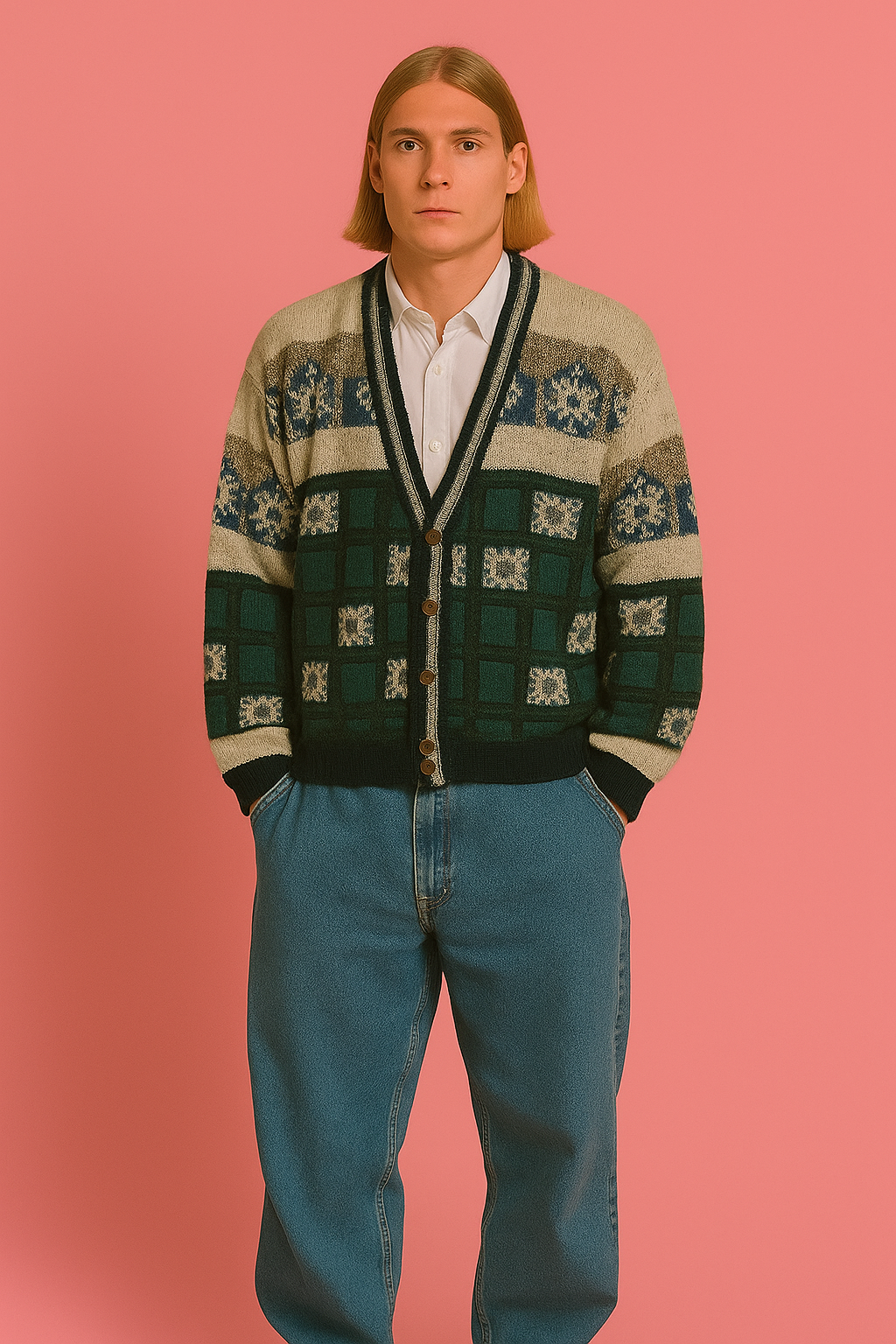Maglione Vintage Multicolor A Fantasia Anni 90 Unisex Size L