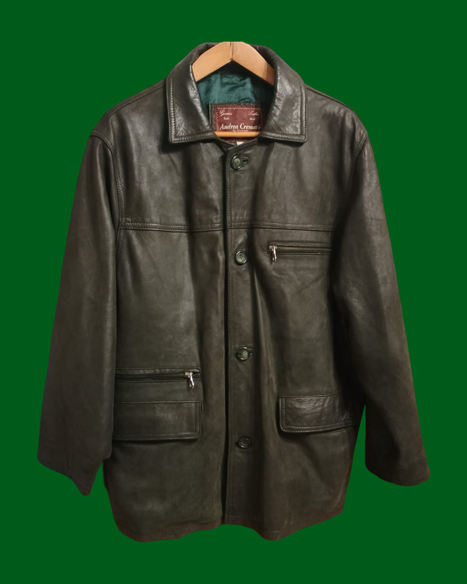 Vintage Green Fantasy 90's Spring Leather Jacket Unisex Size M