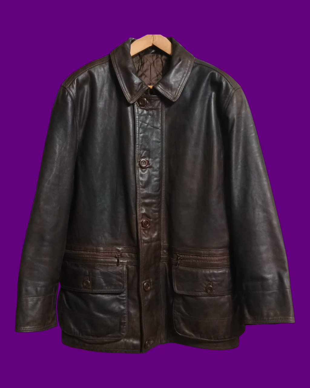 Vintage Brown Fantasy 90's Spring Leather Jacket Unisex Size L