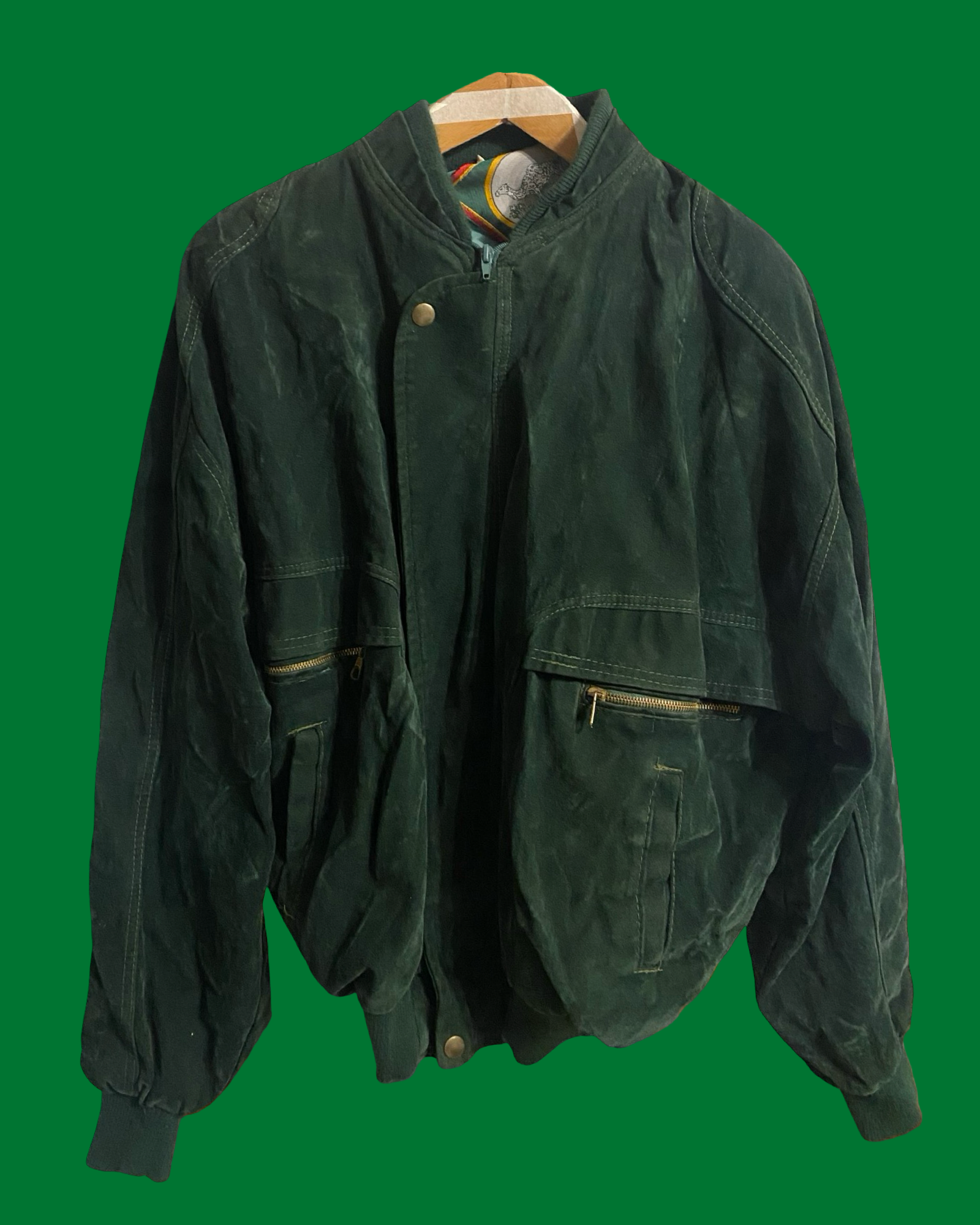 Vintage Green 90's Spring Leather Jacket Unisex Size L