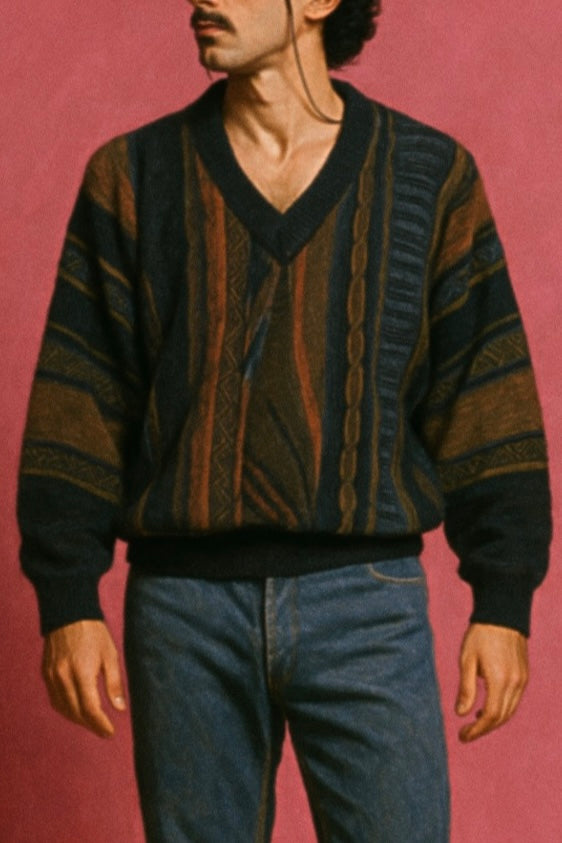 Maglione Vintage Multicolor A Fantasia Anni 90 Unisex Size L