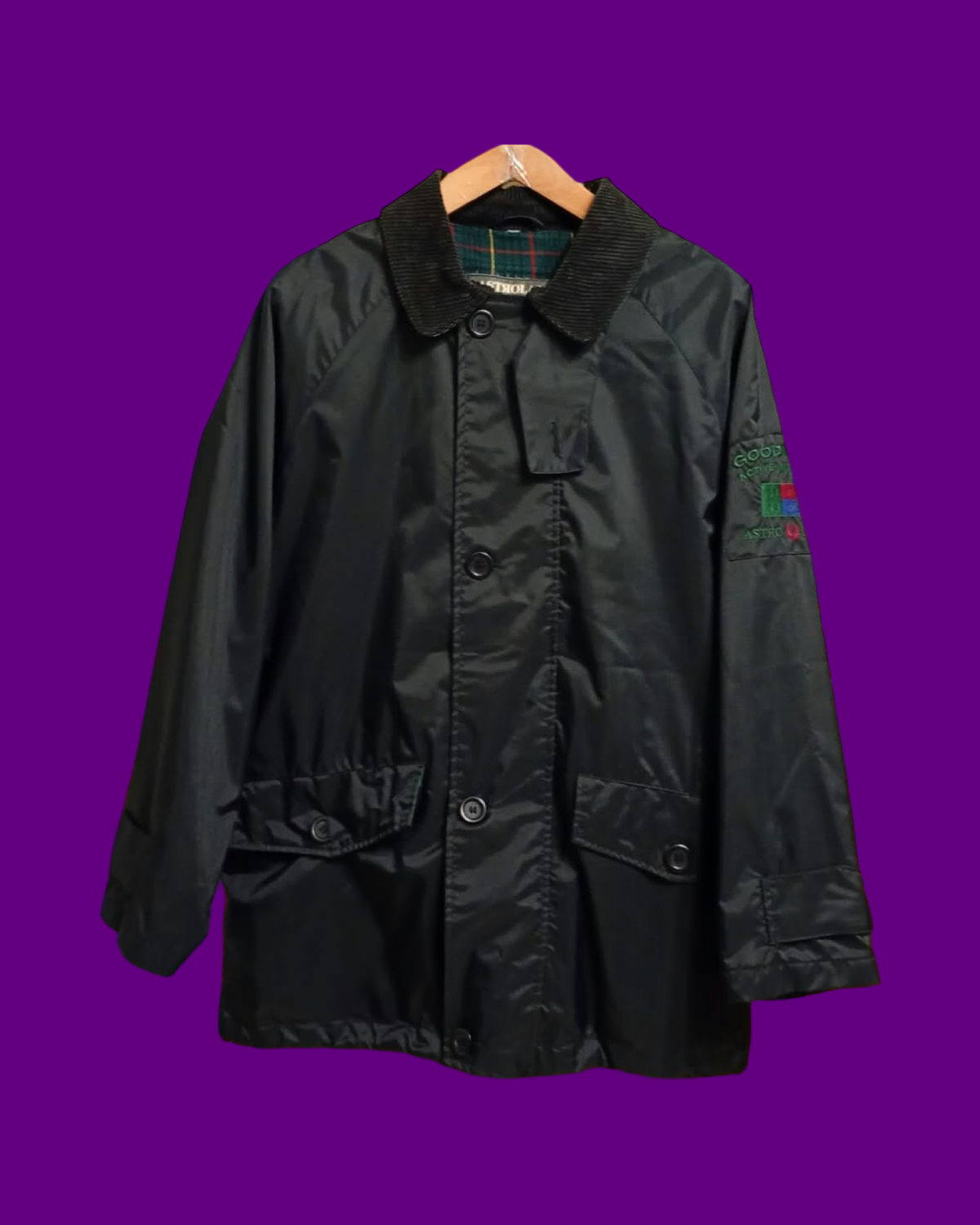 Vintage Black Multi 90's impermeabile Unisex Size L