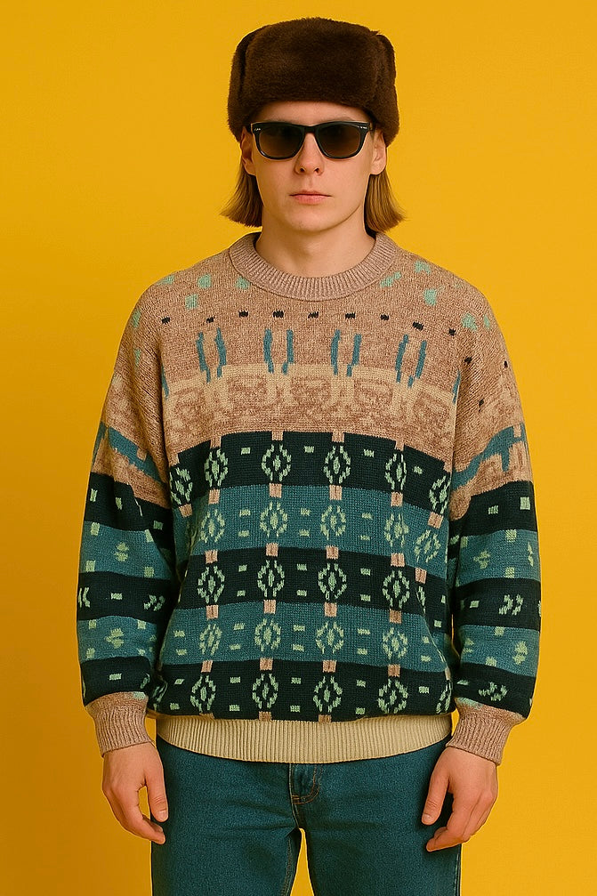 Maglione Vintage Multicolor A Fantasia Anni 90 Unisex Size XL