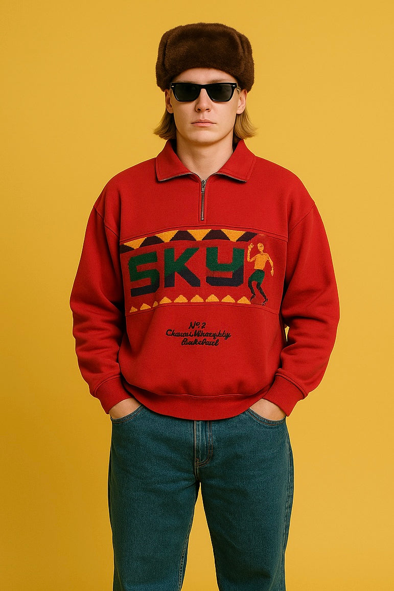 Felpa Vintage Multicolor A Fantasia Anni 90 Unisex Size M