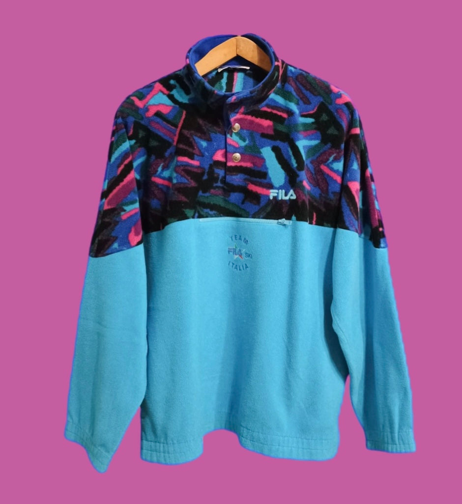 Sweatshirt Fila Vintage Multicolor A Fantasia Anni 90 Unisex Size XL