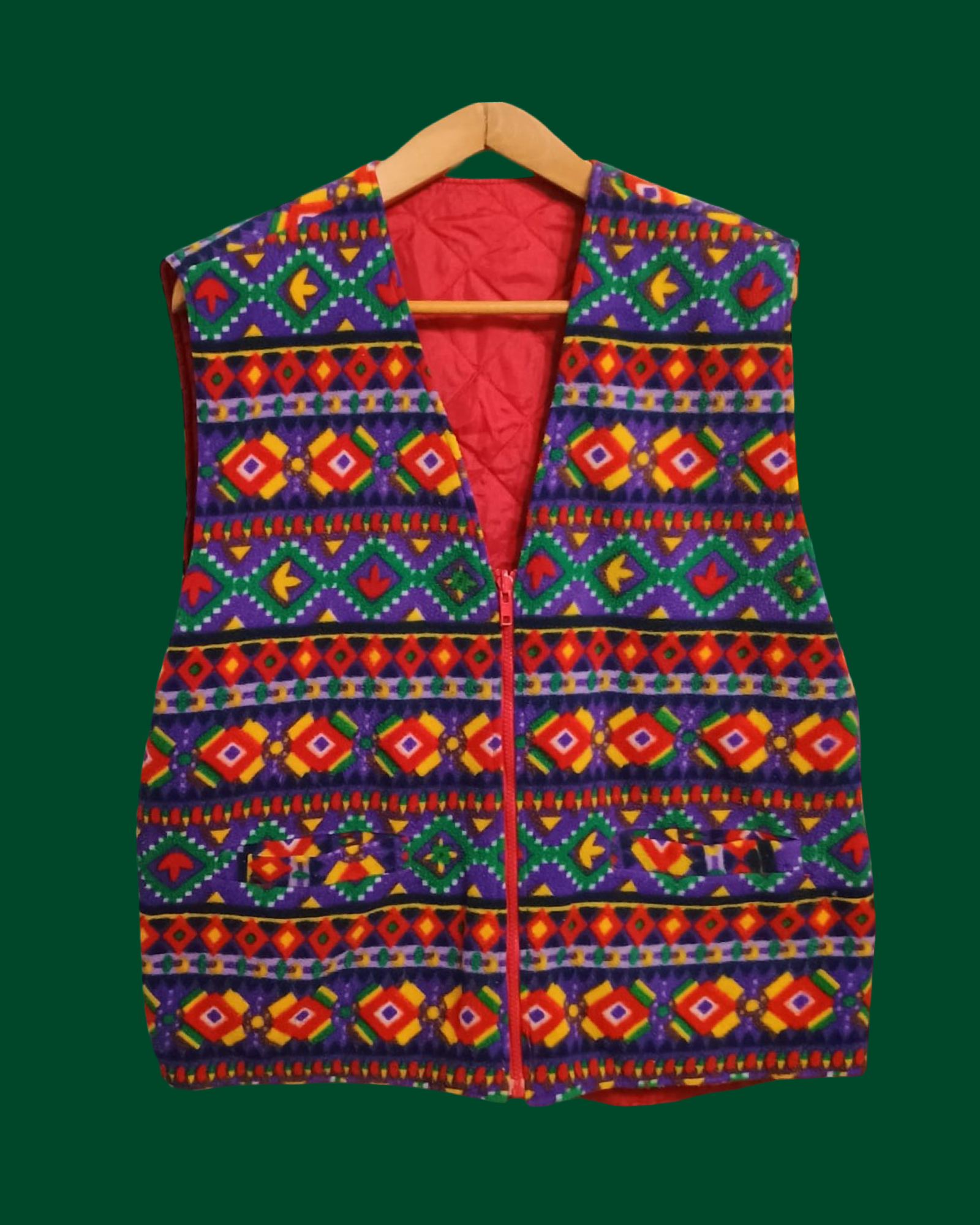 Vintage Multicolor Fantasy 90's Pile Gilet Unisex Size L