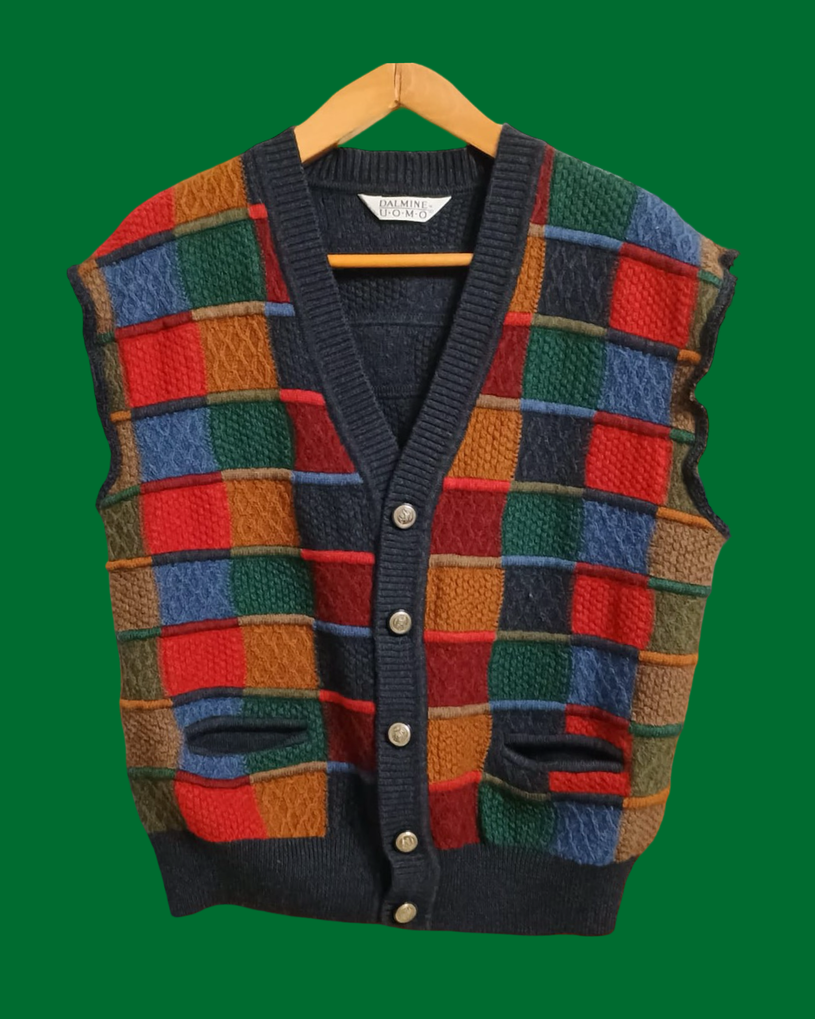 Vintage Multicolor Fantasy 90's Wool Gilet Unisex Size M