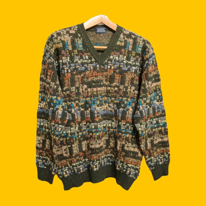 Maglione Vintage Multicolor A Fantasia Anni 90 Unisex Size L