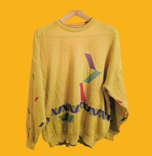 Maglione Vintage Multicolor A Fantasia Anni 90 Unisex Size XL