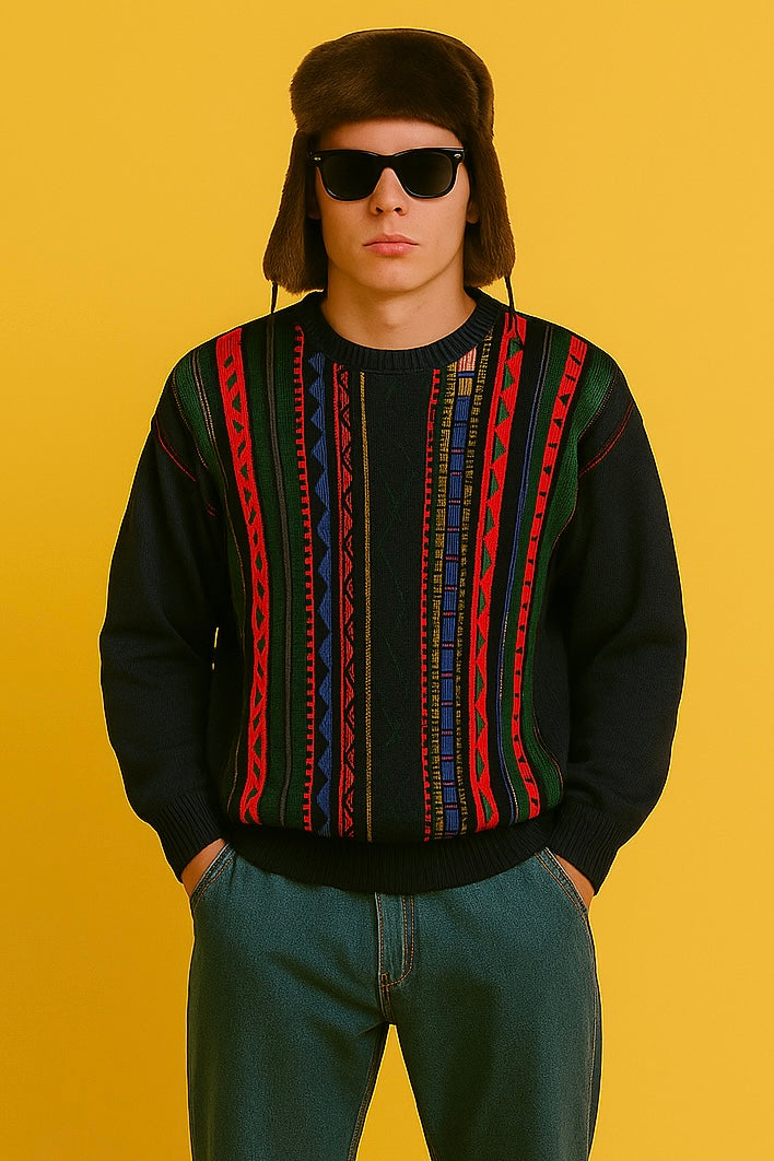 Maglione Vintage Multicolor A Fantasia Anni 90 Unisex Size XL