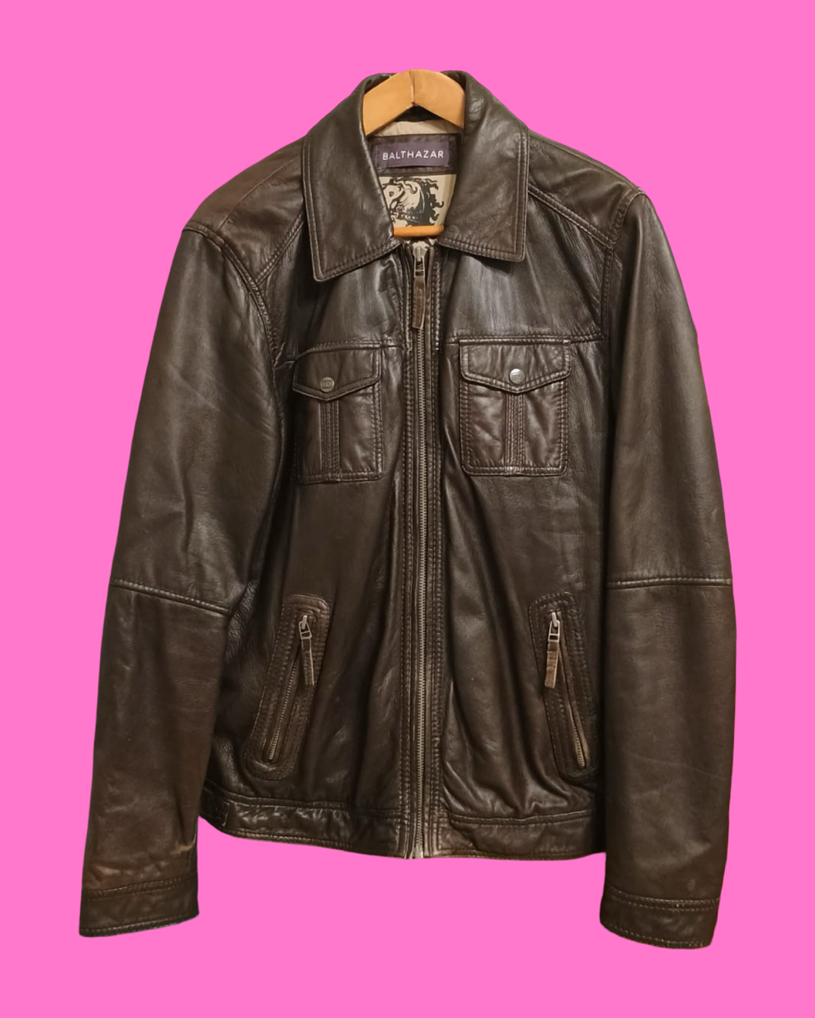 Vintage Brown 90's Spring Leather Jacket Unisex Size XL