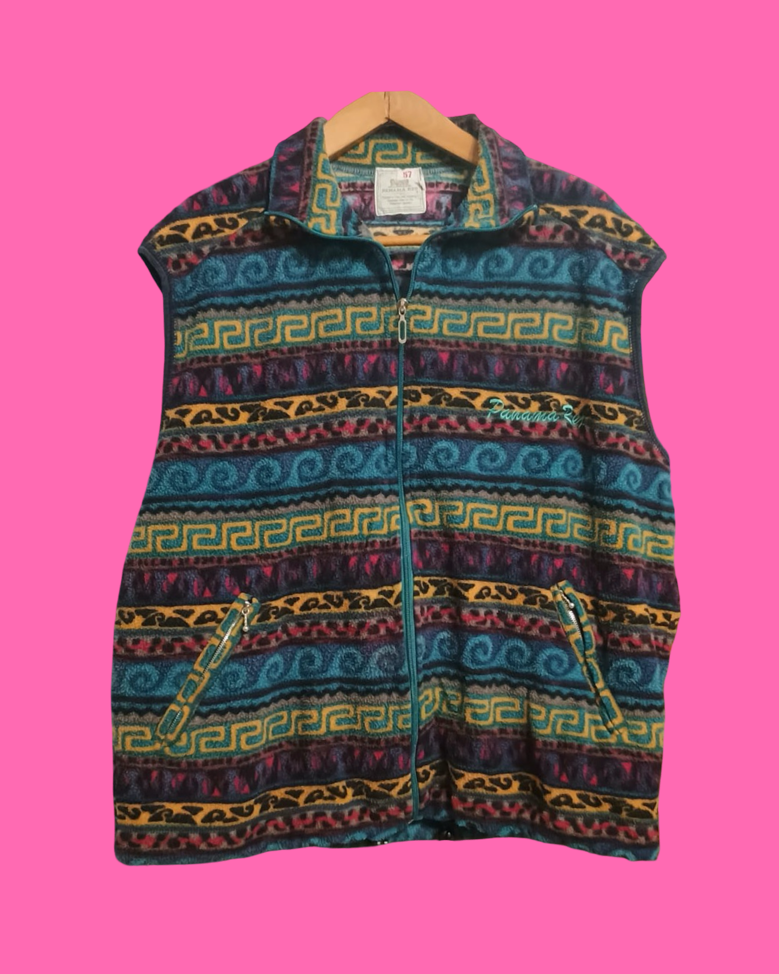 Vintage Multicolor Fantasy 90's Fleece Gilet Unisex Size L