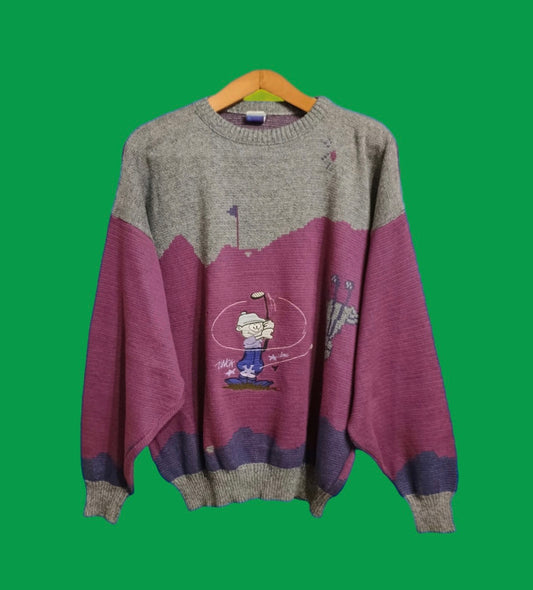 Maglione Vintage Multicolor A Fantasia Anni 90 Unisex Size L