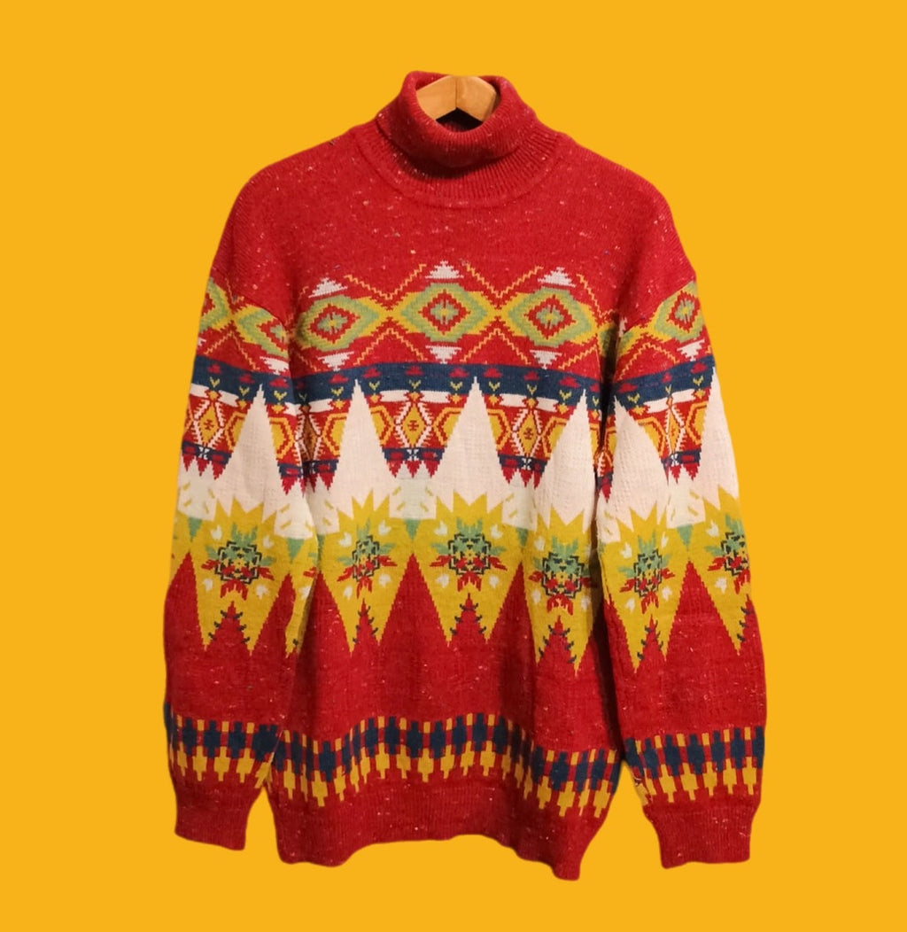 Maglione Vintage Multicolor A Fantasia Anni 90 Unisex Size L