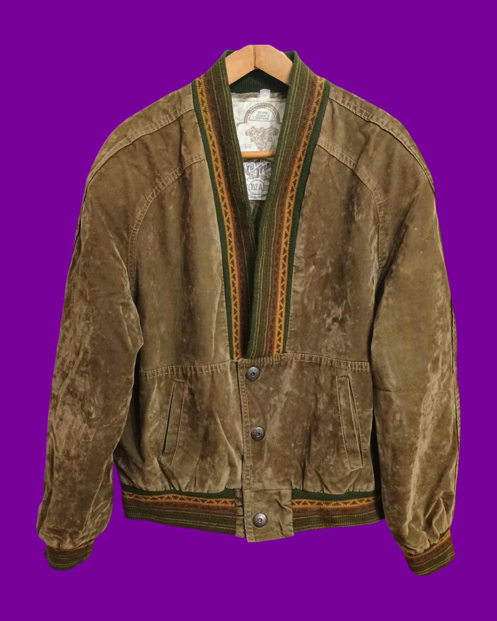 Vintage Multicolor Green 90's Leather Jacket Unisex Size M