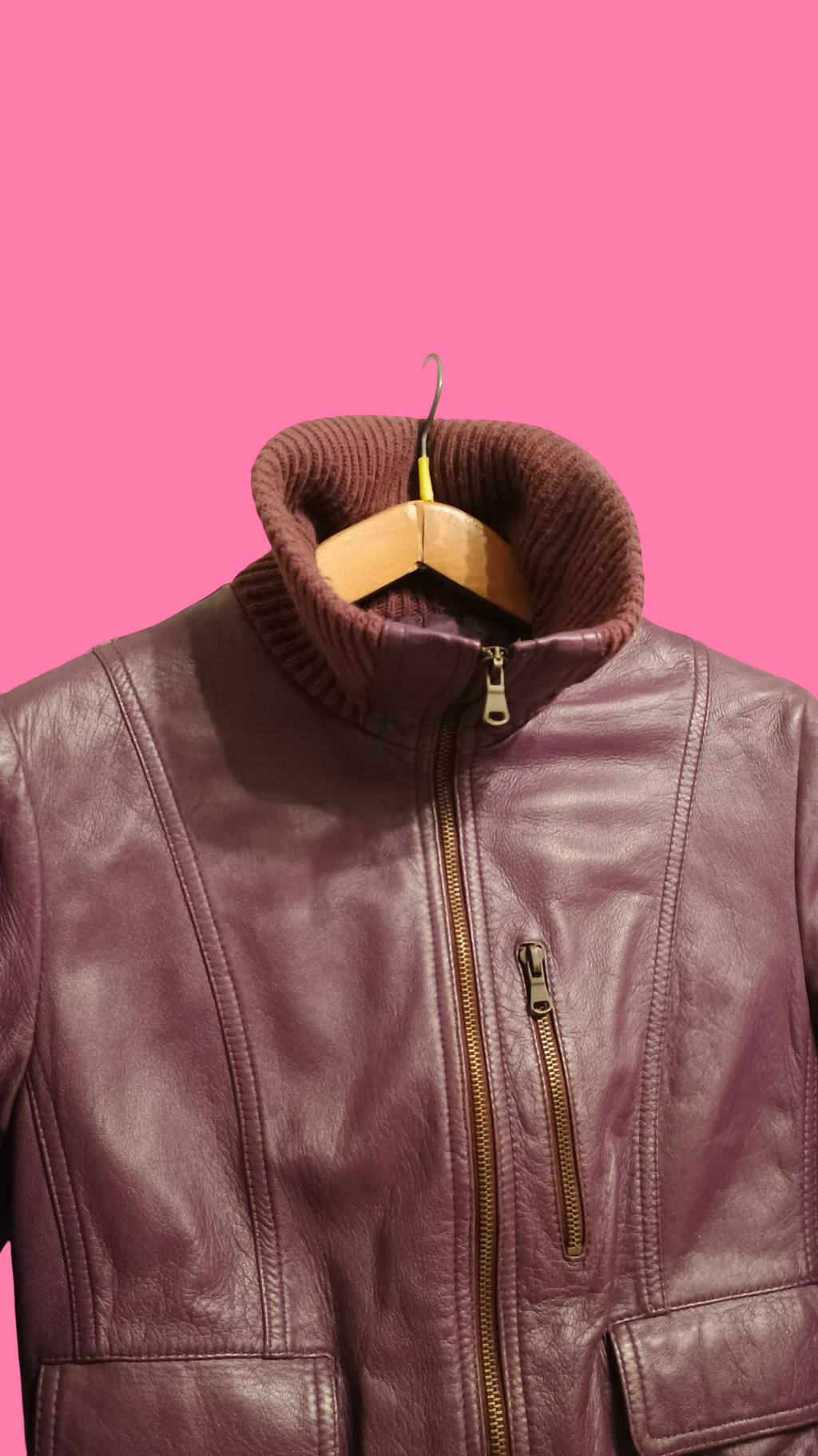 Vintage Bordeaux Spring Leather Jacket Woman Size S