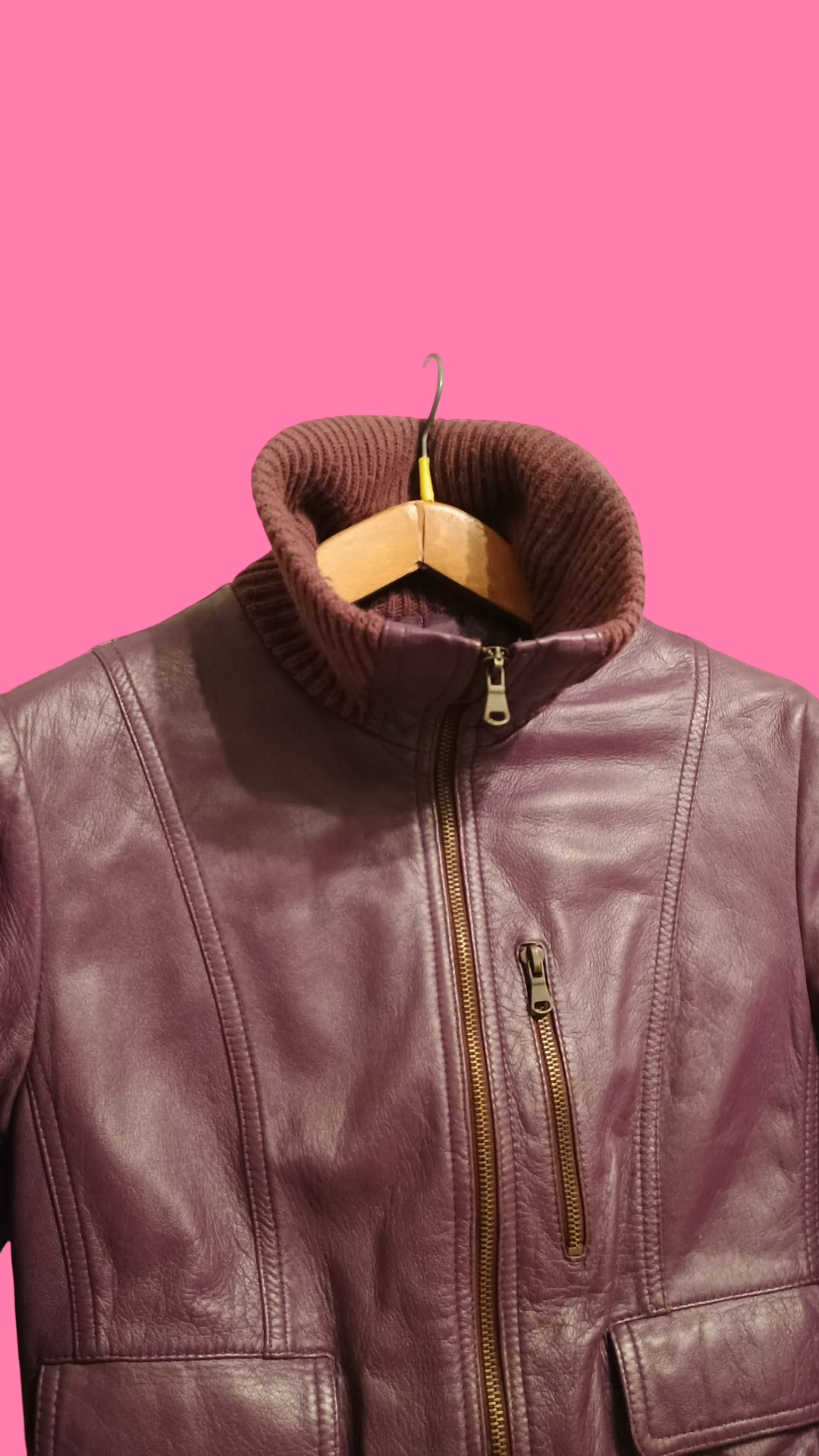 Vintage Bordeaux Spring Leather Jacket Woman Size S