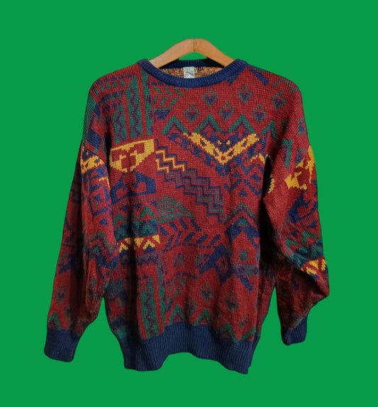 Maglione Vintage Multicolor A Fantasia Anni 90 Unisex Size M