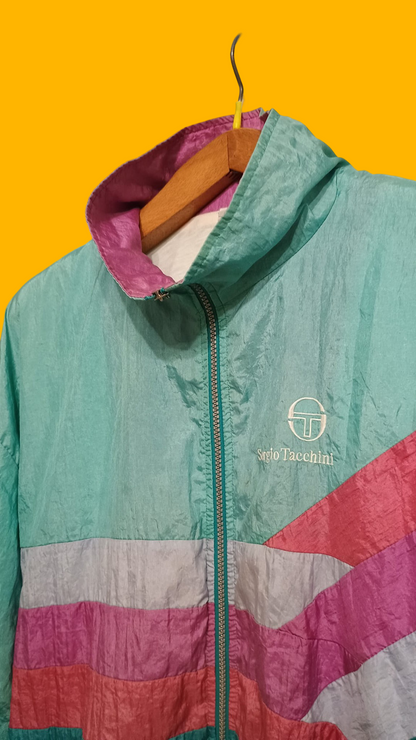 Soft Jacket Vintage Sergio Tacchini Multicolor A Fantasia Anni 90 Unisex Size XL